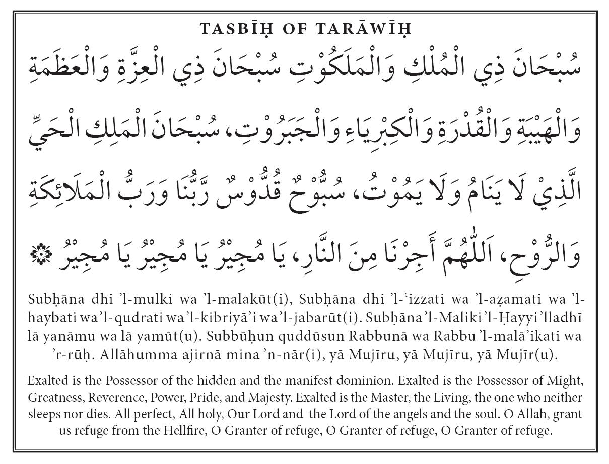 Doa setiap 4 rakaat shalat tarawih
